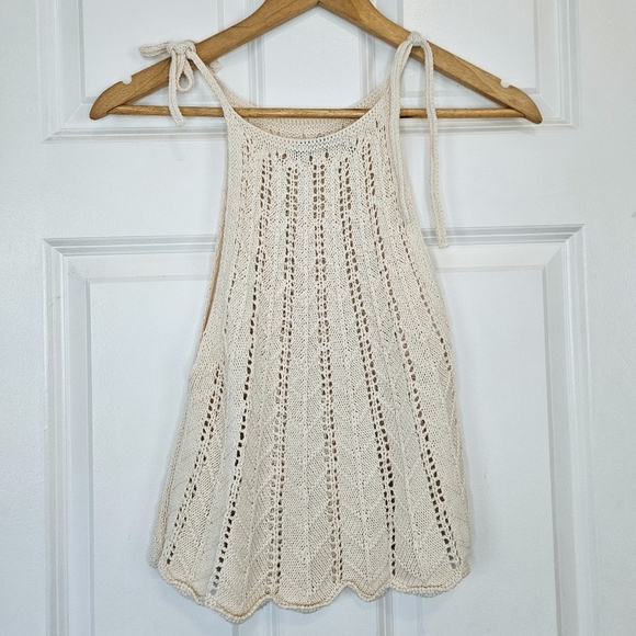 3/$25 Zara Crochet Openwork Knit Cream Cotton Halter Tank Top S - Picture 8 of 8
